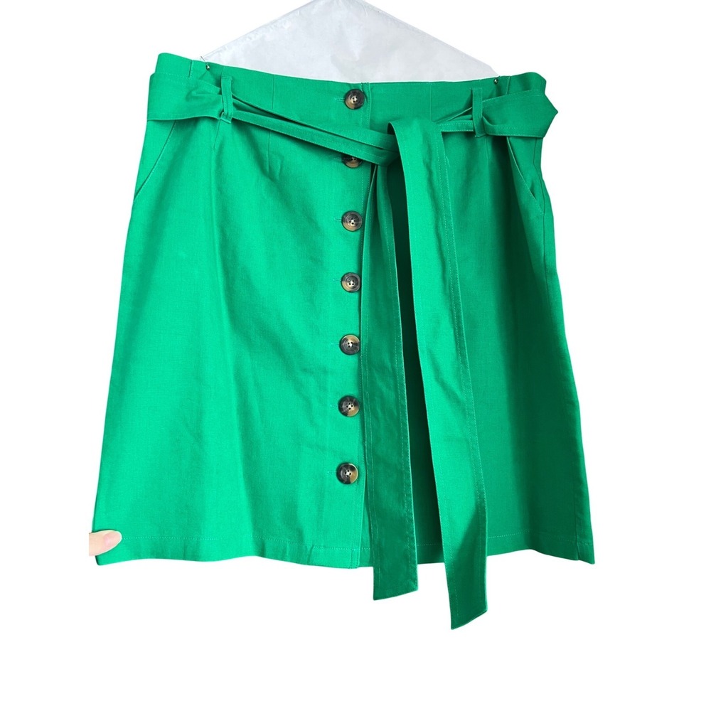 Boden Green A-Line Skirt with Buttons and Tie‎ Belt - Size 10 Petite